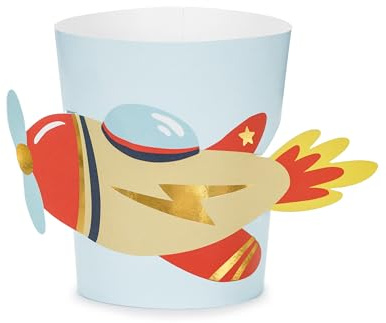 Manschetten Papierdeko für Gläser mit Flugzeug Motiv 6er Set - Kindergeburtstag Deko Propellerflugzeug - Papiermanschetten für Becher Tassen - Blau Rot