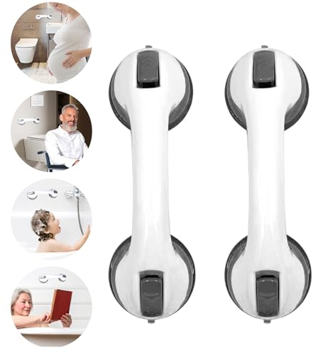 TZEKING 2 Piezas Agarraderas de Baño con Ventosa,Agarraderas Baño para Mayores,Asa Ventosa Seguridad Antideslizante,Asideros de Bañera Portátiles,Asidero de Ducha para personas mayores