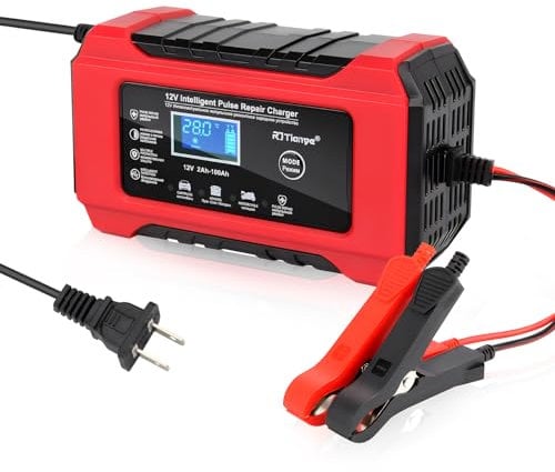 MIRUNNY Car Battery Charger-10-Amp 12V and 24V Fully-Automatic Smart Car Battery Charger,Maintainer Trickle Charger for Car Truck Motorcycle Lawn Mower Marine Lead Acid Batteries, Red
