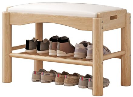 Schuhbank aus Holz, 2-stöckig, stabil, Aufbewahrungs-Organizer mit Sitzkissen, kleiner Schuh-Organizer (Original Holz)