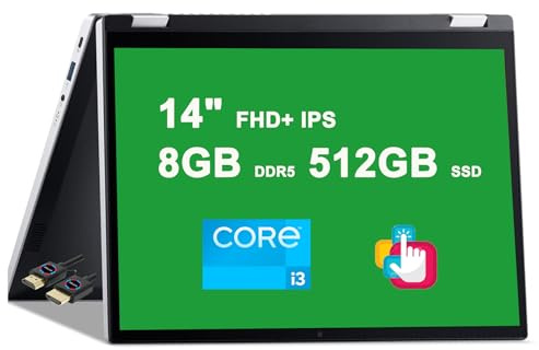 acer Aspire 3 Spin 14 2-in-1 Laptop Computer | 14 FHD+ IPS Multi-Touch | Intel Octa-core i3-N305 Processor | 8GB DDR5 512GB SSD | USB-C Win11Pro Silver + HDMI Cable