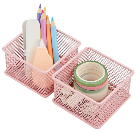 Annova Netz-Schubladenschrank und Regal, Organizer, Aufbewahrungskorb, für Schule, Büro, Zubehör, 2 Stück (Hellrosa, 7.5x7.5x5cm)