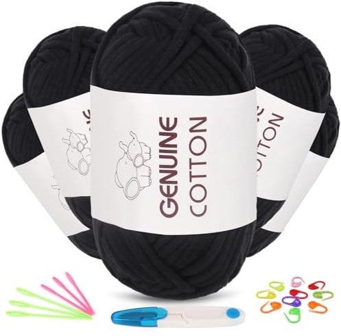 Aeeque Häkelgarn Set für Anfänger, Häkel Wolle zum Häkeln Dickes Garn, Wolle für Taschen Häkeln, Häkelgarn Baumwolle für Körbe, Bunte Einfach Garn, Schlauchgarn 250g, Nylon Textilgarn Schwarz