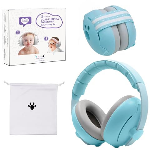 LYPPUL Cuffie Neonato Antirumore, Protezione acustica per bambini, Cuffie Antirumore Bambini, Paraorecchie Elastiche Regolabili Protezione Dell'udito per Bambini Da 0-3 Anni, Blu