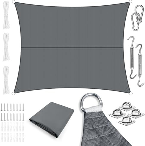 LOVE STORY Toldo Vela de Sombra Rectangular 4x4m Impermeable Oxford Vela, Incluye Kit Montaje para Toldos Exterior, Resistente al 95% Rayos UV para Terraza Balcon Patio Jardín, Antracita