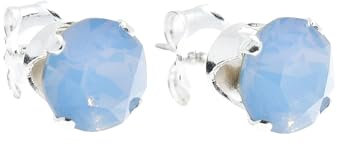 pewterhooter Women 925 Sterling Silver Crystal Stud Earrings (Air Blue Opal)