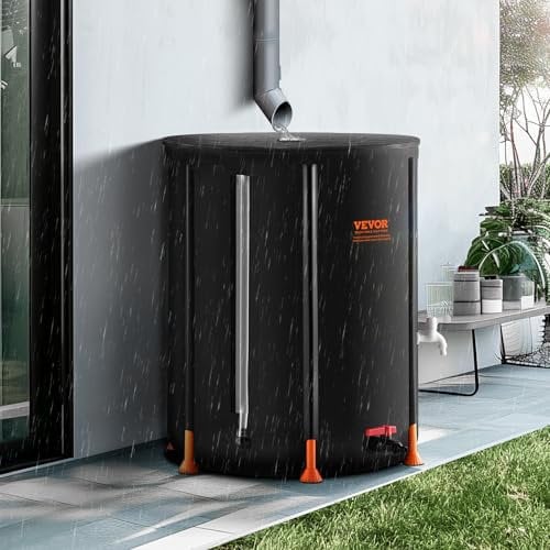 VEVOR Barril de Lluvia Plegable Tanque de Agua Portátil de 380 L, Barril de Recolección de Agua de Lluvia de PVC con Grifos y Kit de Desbordamiento Barril de Agua para Colector de Agua de Jardín