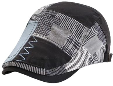 HIQIU Schiebermütze Herren Flatcap Barret Cap, Schirmmütze Herren Patchwork Baskenmütze Gatsby Newsboy Cap Golfermütze (DE/NL/SE/PL, Alphanumerisch, M, L, Schwarz-a)