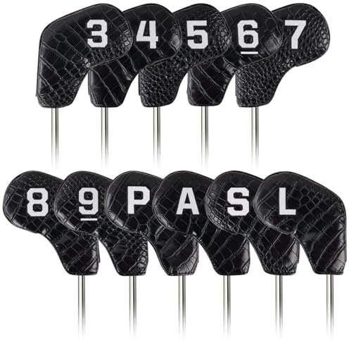 Golf Iron Club Head Covers Magnetic 11pcs 3-9,P,A,S,L Left&Right Hand Black PVC Leather