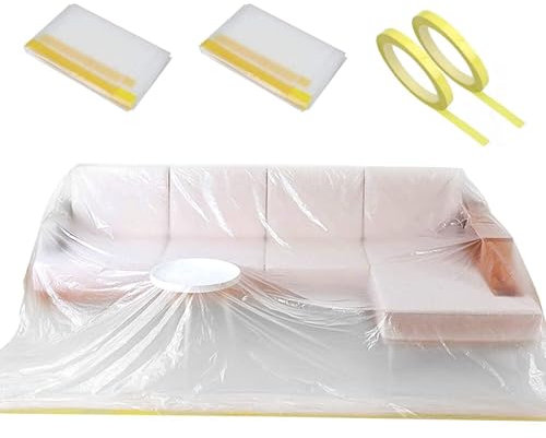 Lot de 2 housses de protection transparentes en plastique pour canapé, lit, canapé, meubles, housse de protection imperméable pour protection de déménagement, rangement à long terme (370,8 cm/3,7 m)