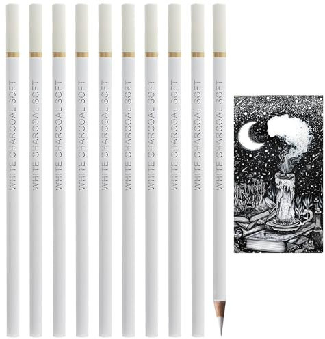 Asheyya 10 Pcs White Charcoal Chalk Pencil, Highlight Sketch Artists Pencils for Drawing