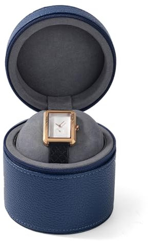 Papten Luxus Reiseetui für Einzeluhren, PU Leder-Schutzhülle mit Mikrovelours-Innenseite, passend für Uhren und Smartwatches bis 55 mm (Blau)