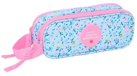 Safta VMB Paradise – Double Child's Pencil Case, Children's Pencil Case, Ideal for School Age Children, Comfortable and Versatile, Quality and Resistance, 21 x 6 x 8 cm, Light Blue/Light Pink, M,