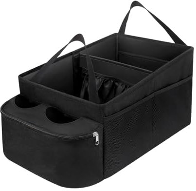 DEARBAG Organizer Sedile Auto per Sedile Posteriore & Anteriore, Pieghevole Organizzatore Seggiolino Auto, Organizer Macchina con Portabicchieri, Tasche Multiple in Rete, Per Giocattoli, Libri, Snack
