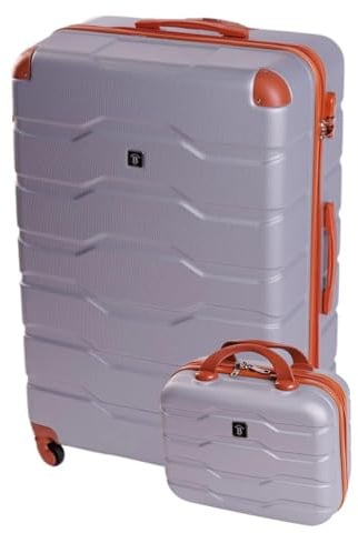 BERTOO Firenze Hartschalen-Gepäckset, 2-teilig (3XL Koffer & Kosmetiktasche), Silbernes ABS, 4 abnehmbare 360°-Rollen, optional mit Zahlenschloss/TSA-Schloss