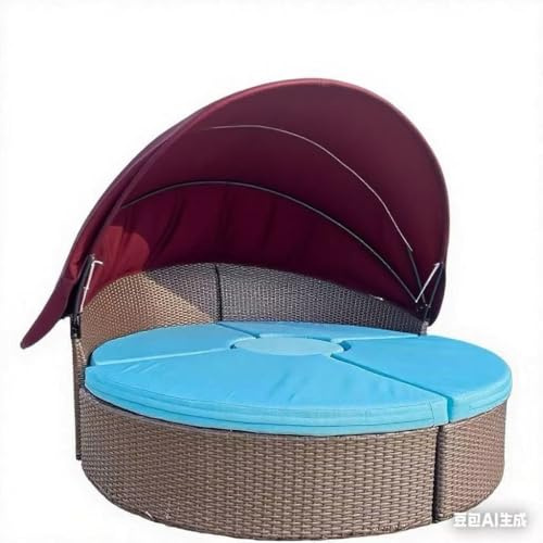 Ersatzdach Rund Für Sonneninsel Garten – Robustes Sonnenschutzdach Für Sonneninsel Und Tagesbett, Rundes Outdoor Dachbezug Für Rattan Sonnenliege 168 Cm, Nur Baldachin-Claret