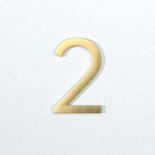 2 Inch House Numbers Modern Metal Brass Door Number 5cm Golden Mailbox Address Sign, for Room Office Apartment Wall Decor Hotel Garden Exterior Decorative Cafe Yard Street(2)