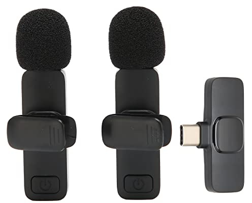 Sxhlseller Mic de Lavalier sans Fil, Plug and Play Wireless Lavalier Microphone Net Annulation Annulation Multifonction Low Latency Gamme for Vlog Short Vidéo pour Interview (K9 Type-C)