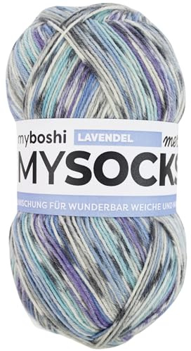 myboshi mysocks Merino, extra weiche 4-fädige Merino-Sockenwolle, 75% Schurwolle, 25% Polyamid, filzfrei, 100g, 420m Lila (Lavendel), 1 Knäuel