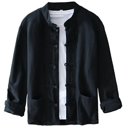 Chemise de costume à manches longues pour homme – Design traditionnel d'uniforme de Kung Fu, équipé de boutons de grenouille chinois, style veste légère, idéale pour l'été