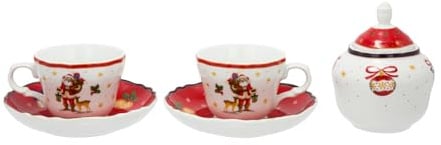 KASANOVA Set 2 tazzine caffè e zuccheriera Natale rosso