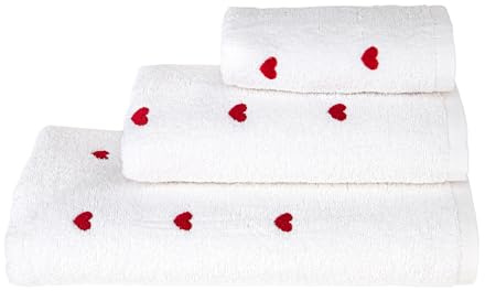 Sono a casa 3er Set Handtücher Bestickte Herzen Baumwolle | 100% Extra Weich Saugfähig, Duschtuch 70x140 cm, Handtuch 50x100 cm, Gästetuch 40x50 cm