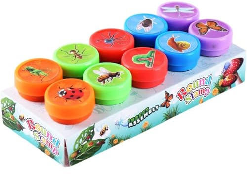 Zghhc 10 Verschiedene Stempel, Selbstfärbend, Cartoon-Motiven Von Obst, Gemüse Und Insekten, Ideal Als Kleines Geschenk Für Nikolausstiefel Oder Partytüten.