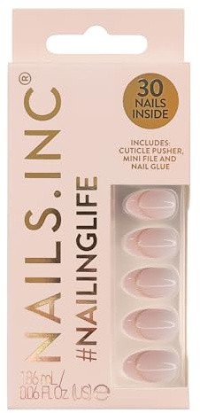 Nails.INC #NailingLife Style It Like Sabrina Gold French Tip Press-On Nails, Almond Shaped, 30 Sizes, Long-Lasting, Non-Damaging, No Snap, Salon-Quality At Home Manicure, Glue Included, 33 Piece Set