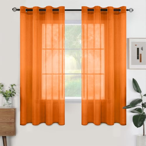 Woaboy Voile Gardinen Vorhänge Ösen 2er Set 140x145cm Orange | Voile Gewebe für Wohnzimmer und Schlafzimmer, transparent, leicht und dekorativ für moderne Fenster.