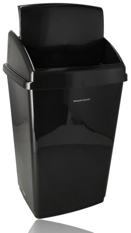 Poubelle 30 litres Noir - Poubelle en Plastique avec Couvercle Swing, Poubelle 50 x 30 x 22 cm, Poubelle pour Tri Déchets, Salle de Bain, Cuisine, Intérieur et Extérieur