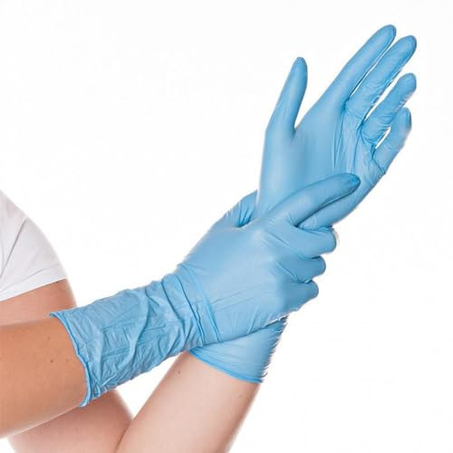 Franz Mensch Hygostar Nitrilhandschuhe Safe Long | Latex- und puderfrei, blau, 9/L, 30cm, 100 Stück, Einweghandschuhe, extra lang und robust, langer Schaft