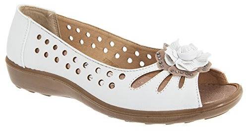 Boulevard Womens/Ladies Punched Open Toe Flower Casual Shoes (4 UK) (White)
