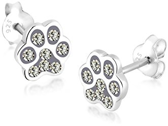 Elli Ohrringe Damen Ohrstecker Tierpfote Motiv mit Kristallen in 925 Sterling Silber