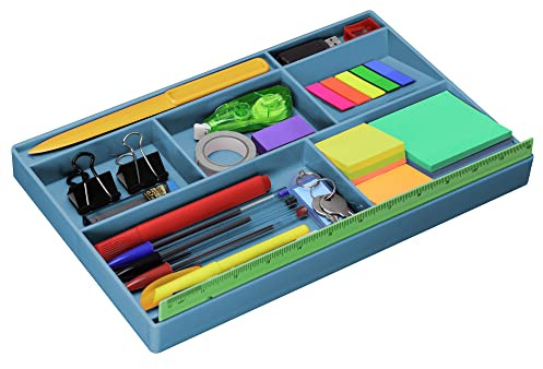 Acrimet Schubladen-Organizer mit 8 Fächern – Vielzweckbox für Bürobedarf, Make-up und Zubehör – Passend für Schubladen oder Tischoberflächen, 32,4 x 20,3 x 2,7 cm (Kunststoff) (Blau)
