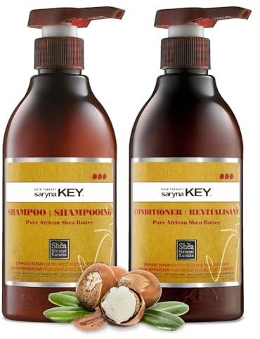 Saryna Key Damage Repair Shampoo & Conditioner Set mit reiner afrikanischer Sheabutter – Feuchtigkeitspflege für trockenes, geschädigtes Haar – Ohne Sulfate & Parabene – 2x500ml