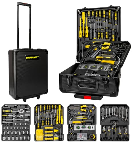 HandymanBox Set Attrezzi 499 pezzi in Acciaio Cromo Vanadio - Trolley Valigia Professionale con 4 Vassoi, Ruote e Manico Telescopico - Ideale per Domestici, Professionisti e Meccanici