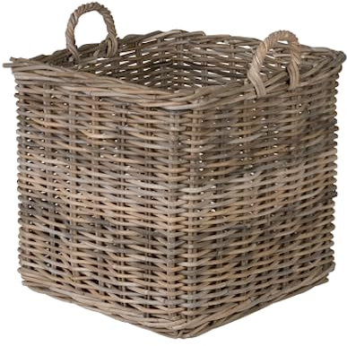 Kouboo Großer quadratischer Rattankorb, handgefertigt, Wohnzimmer, Decken, Spielzeugkorb, zusätzlicher Stauraum, dekorative Aufbewahrung, Wäschekorb, Bettwäsche, Grau & Braun, groß