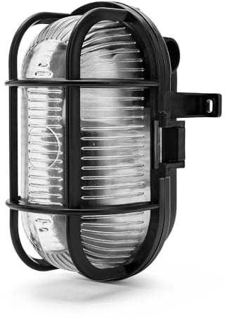 Velamp Turtle Plafoniera da esterno ovale - Attacco lampadina E27 – 60W Max -Impermeabile (IP44) - Ideale per montaggio all’esterno – Colore nero