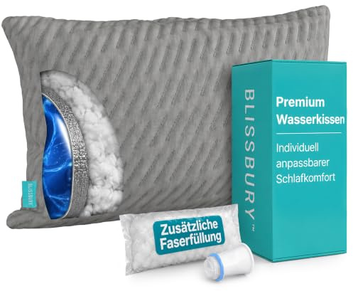 BLISSBURY Adjustable Water Pillow ~ Waterbase and fiberfill Stuffing Adjust to Help Side Sleepers with Shoulder or Neck Pain. Complimentary Bamboo Pillowcase and Stuffing/Water Pillows for Sleeping