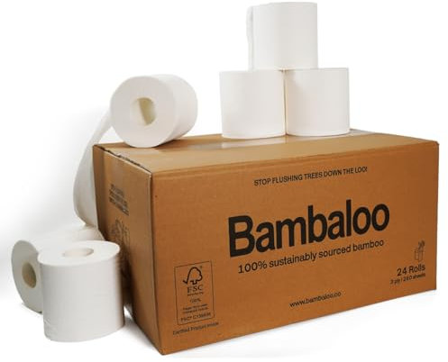 Bambaloo Bamboo Toilet Roll 24 Pack | Eco Friendly, FSC Certified, Organic & Toxin-Free | Soft & Strong Sustainable Loo Roll | Plastic-Free Packaging | Septic Tank Safe - 250 Sheets