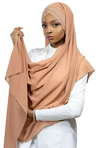 Lamis Hijab - Fertiger Hijab Schal Kopftuch zum Überziehen, gekreuzt, mit integriertem Bonnet-Untertuch, für muslimische Damen, islamischer Schal Gr. Einheitsgröße, Ziegelrot