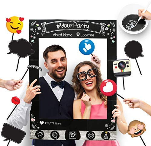Thema Sozialen Medien Party Foto-Stand Rahmen mit Emoji & Personalisierten Sprechblasen Requisiten. Vintage Fotografie Hintergrund für Geburtstag, Jahrestag, Hochzeitsbedarf Event Dekoration