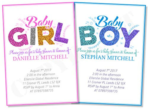 Einladungskarten für Babyparty, für Jungen und Mädchen, mit Umschlägen, A6, 10 Stück