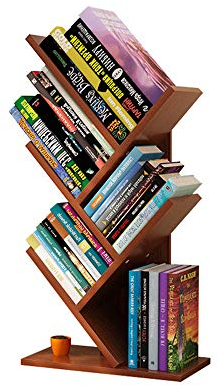 Kreatives einfaches Holz-Bücherregal, Schreibtisch-Organizer aus Holz, multifunktionales Display für Bücher, Zeitschriften, CDs, 5 Etagen, bodenstehend für Wohnzimmer, Büro, Arbeitszimmer (Teak)