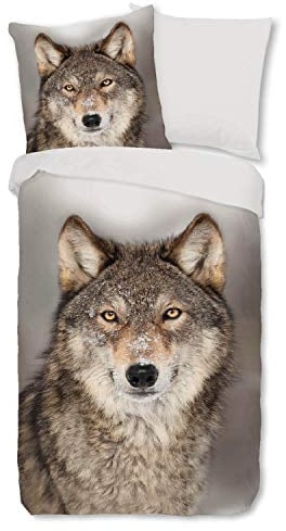 ESPiCO Bettwäsche Sleep and Dream Wolf Grau Wildnis Raubtier Wald Wildtier Tiermotiv Renforcé, Größe:135 cm x 200 cm