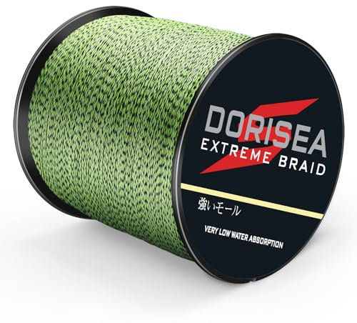 Dorisea Extreme Braid 100% Pe 300m/328Yards Braided Fishing Line 6-550Lb Test Fishing Wire Fishing String-Abrasion Resistant Incredible Superline Zero Stretch(Fluorescent Green&Black, 30lb/0.26mm)