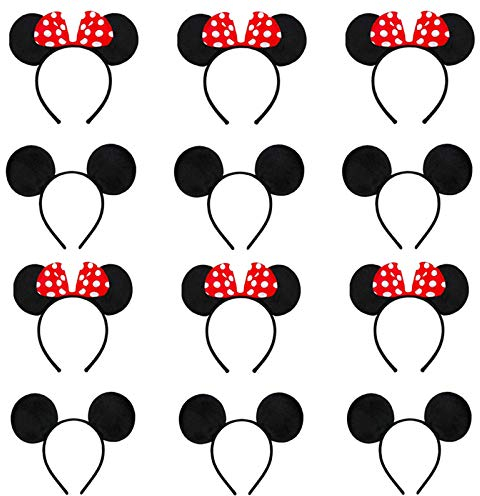 12 Oreilles de Minnie Mouse, Mickey Minnie Bandeaux, Utilisé Pour la Mascarade, Fête D'anniversaire, Soirée, Club de Dessin Animé (Rouge et Noir)
