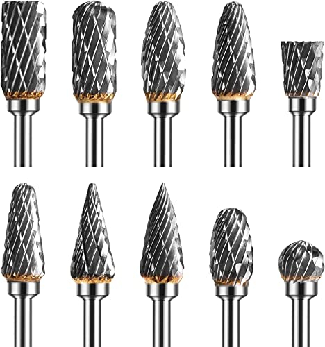 Set di 10 frese in carburo di tungsteno, punte per smerigliatrici con gambo da 3 mm, testa abrasiva da 6 mm, per legno e intaglio in pietra, lavorazione in acciaio