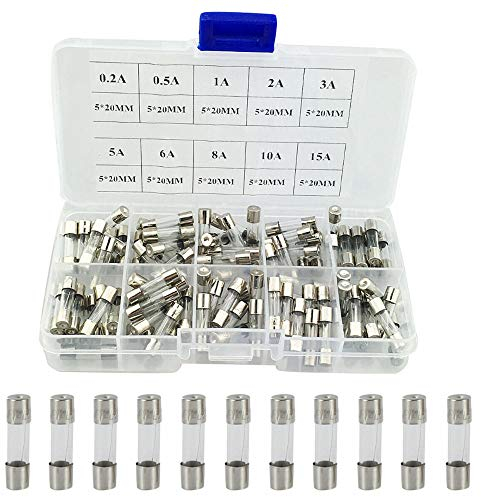 ETOPARS 100 Stück Auto Schnelle Schlag Glassicherung Fast Schlag Glas Sicherung Assortierte Kit 250V 5x20mm 0.2A 0.5A 1A 2A 3A 5A 8A 10A 15A 20A
