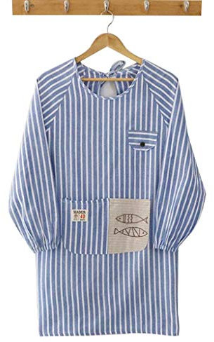 SSB Schürze mit Ärmeln für Damen, Baumwoll-Latzschürze mit Taschen, wasserdicht, öldicht, Kochschürze für zu Hause, Kochen, Malen, Geschirrspülen, gestreift, Rot, 103 x 80 cm